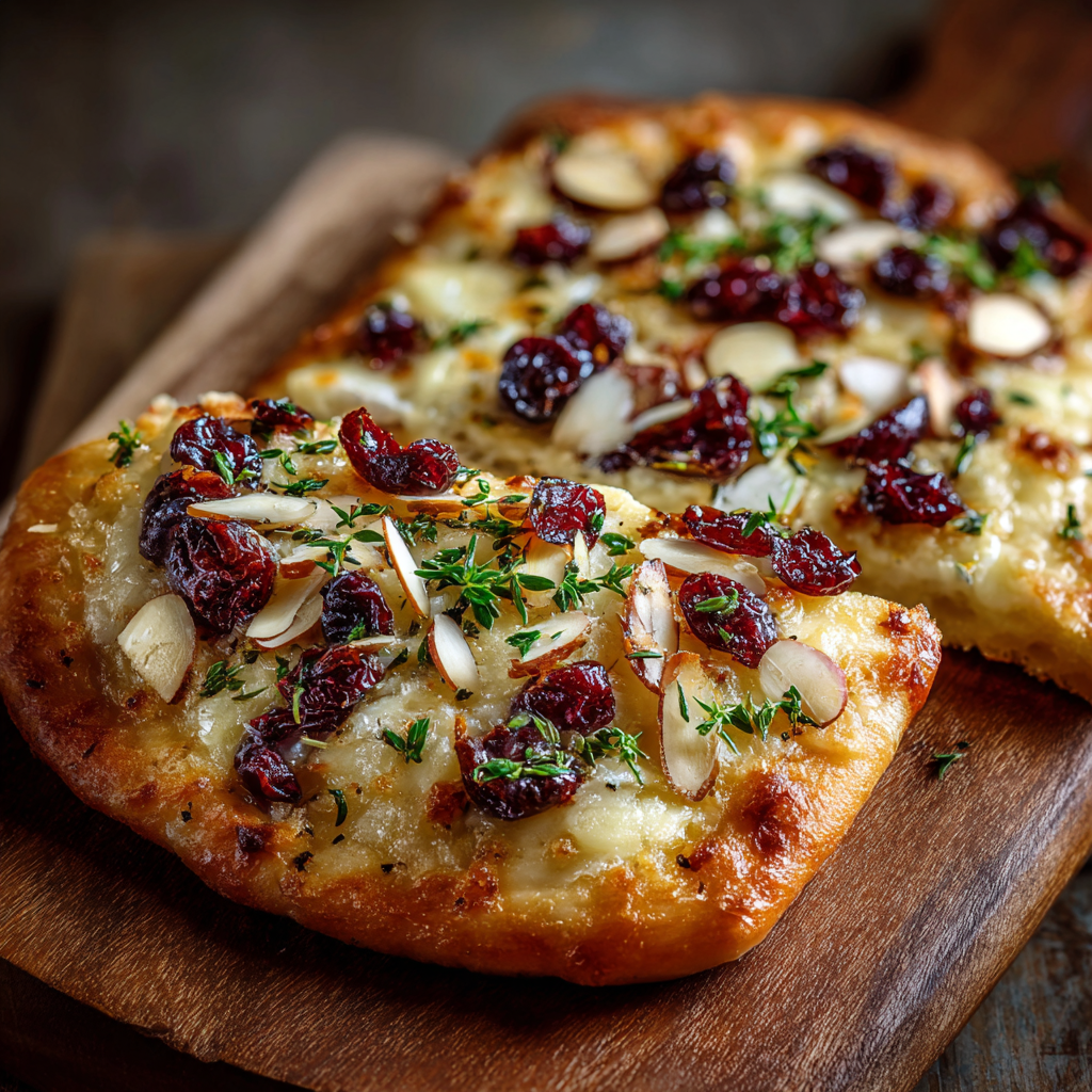 Crispy Flatbread with Brie, Cranberries &#038; Almonds