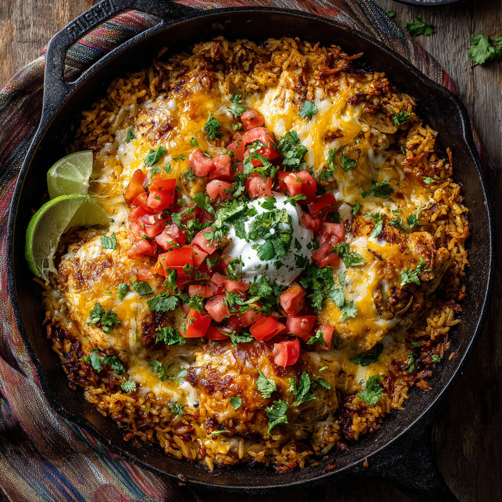 One Skillet Cheesy Cuban Chicken Rice Bake (Bold, Comforting &#038; Family-Friendly)
