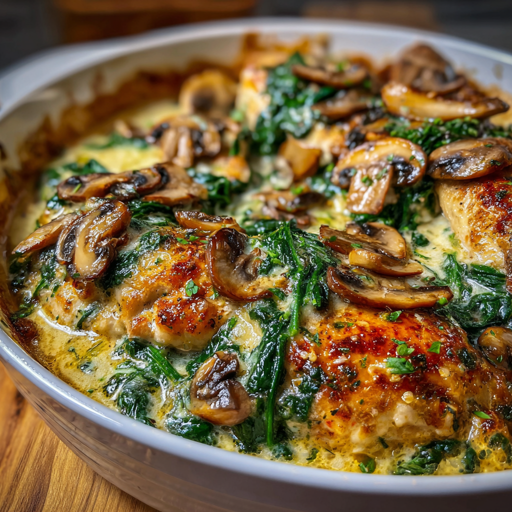 Creamy Chicken Spinach and Mushroom Oven Dish: Rich, Comforting &#038; Easy One-Pan Dinner