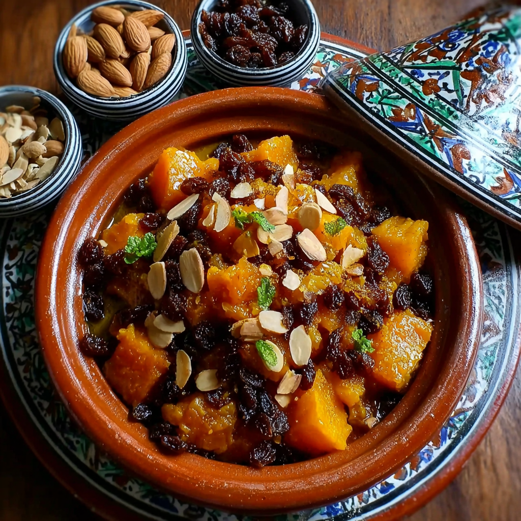 Tajine with Sweet Potato, Dried Raisins, and Almonds