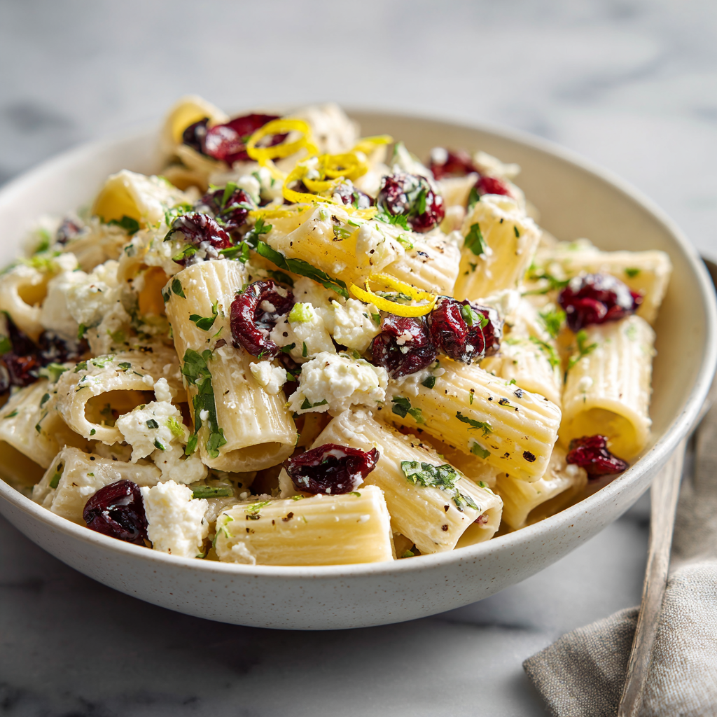Feta &#038; Cranberry Rigatoni Salad with Lemon Vinaigrette